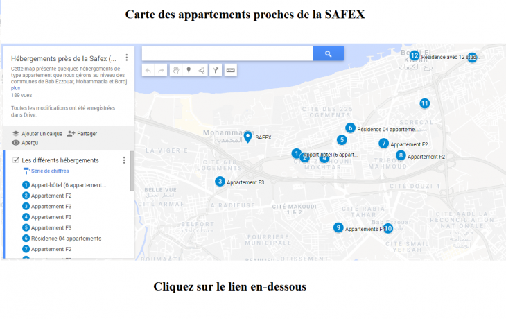 Carte des appartements proches de la SAFEX 0